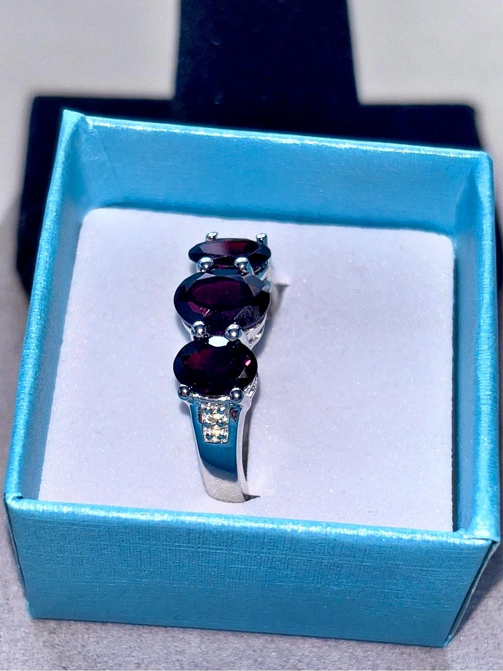 Garnet & White Topaz Ring Size 8 Like New